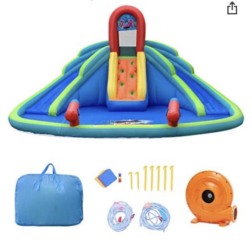 Inflatable Water Park, 18 x 17 x 9.5 FT Mighty Bounce House w/ Large Splash Water Pool, Climbing Wall, 2 Slides & Water Cannon, Including Bag, Repair 