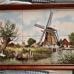 Very Vintage Framed Hand-painted Framed Tile Picture From Holland