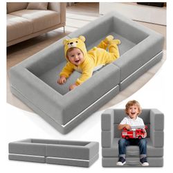 Portable Toddler Travel Bed – 3-in-1 Foldable Floor Bed (Grey, 54”)