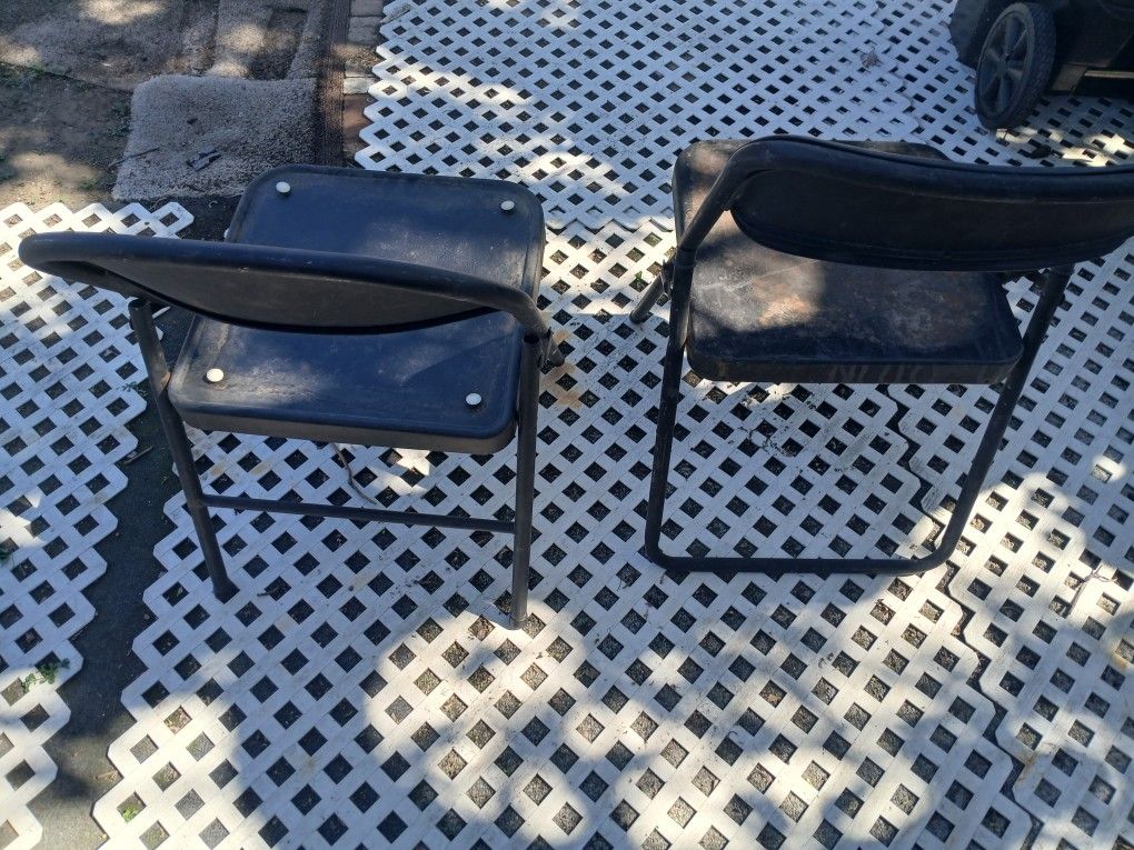 2 Black Steel Chairs Foldable 