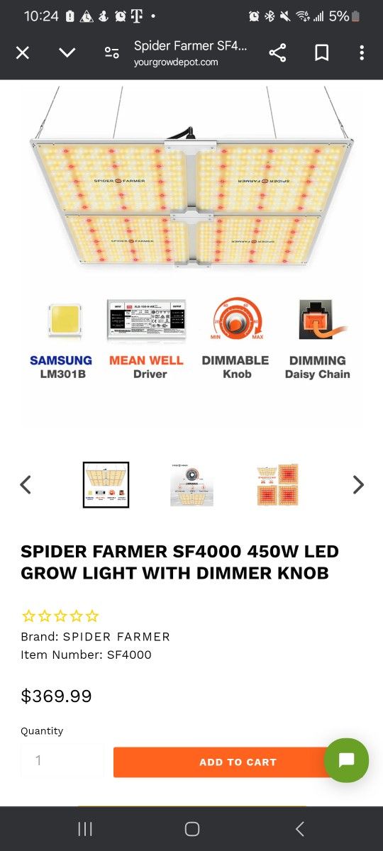 Spider Farmer SF4000 450W LED Grow Light First Gen