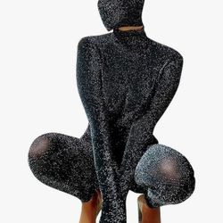 One Piece Jumpsuit Long Sleeve Jumpsuit For Women Black Bodysuit Women Jumpsuit Back Hollow With Mask

