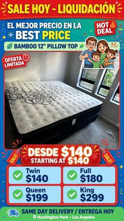 Bamboo 12" Pillow Top Mattress Queen Size