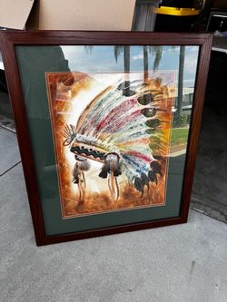Vanguard Studios Native American Headdress textured oil painting signed by artist
