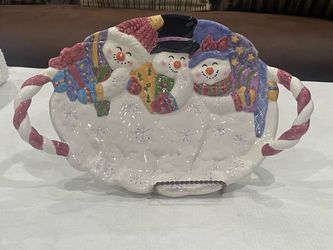 Ceramic snowman Christmas platter made by Crescent.