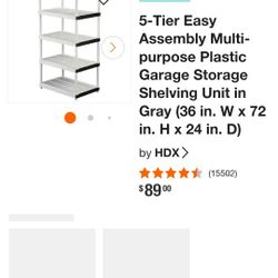 5-Tier  Multi-purpose Plastic Garage Storage Shelving Unit in Gray (36 in. W x 72 in. H x 24 in. D)