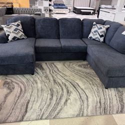 Albar Place Navy Blue Double Chaise Sectional Couch 