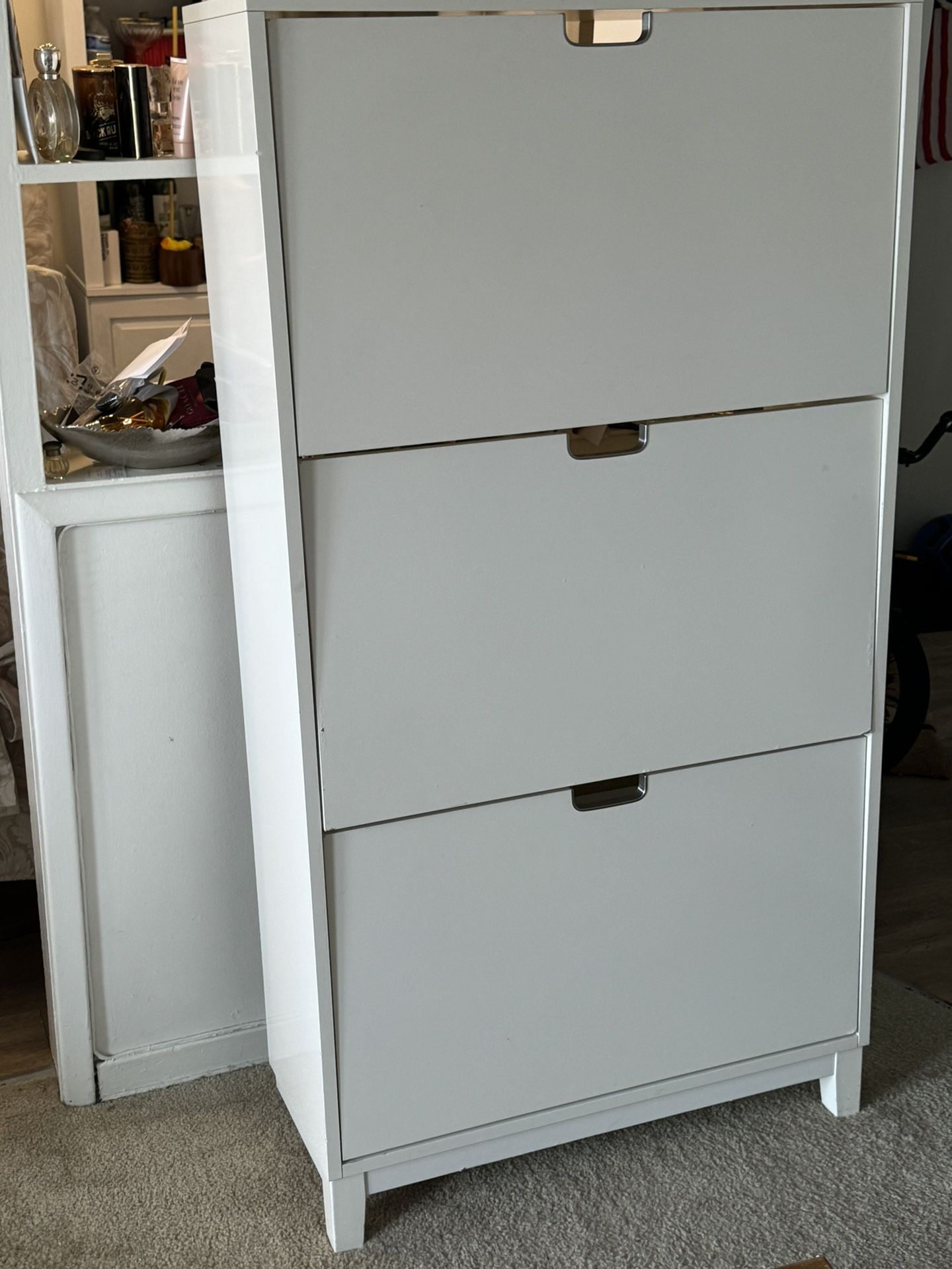 STÄLL Shoe cabinet with 3 compartments, white, 31 1/8x11 3/8x58 1/4 "