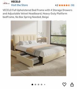 Full size bed/frame with storage and mattress topper