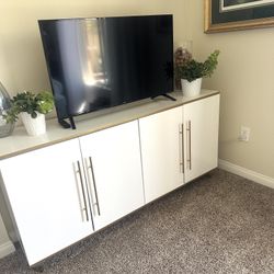 63" Sideboard Buffet Cabinet w 4 Doors Modern White