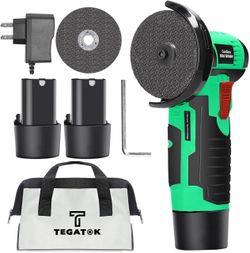 Tegatok Cordless Mini Angle Grinder, Small Angle Grinder Tool with 2 Pack 12V Batteries, 19500 RPM Power Angle Grinders, Portable Electric Grinder Han