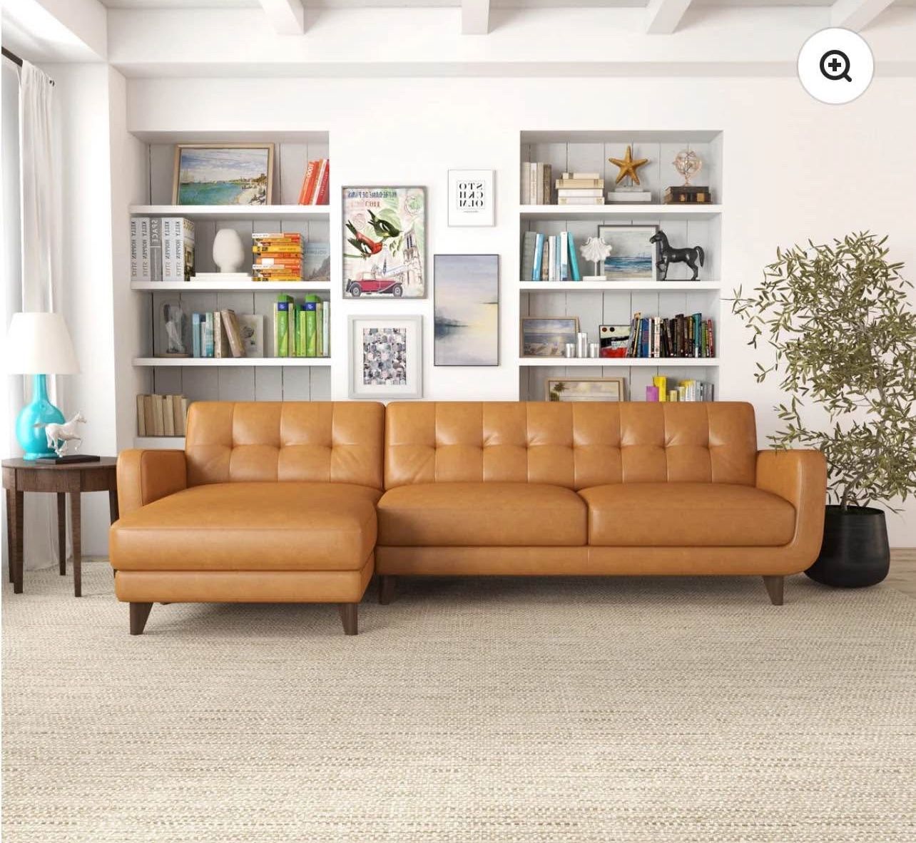 Cassie Tan Leather Sectional Sofa Left Facing Chaise FINANCE AVAILABLE