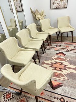 Set of 6 Cream Quilted Dining Chairs