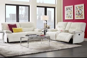 Cindy Crawford Home Caletta 3-Piece Off-White/Cream Leather Reclining Set – Like New