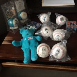 Marlins, Babe Ruth, Ken Griffey Jr. Commemorative Signed Baseballs. In Orignal Package. Florida, Miami. Helmet, Bat, Ball. See Description For Prices