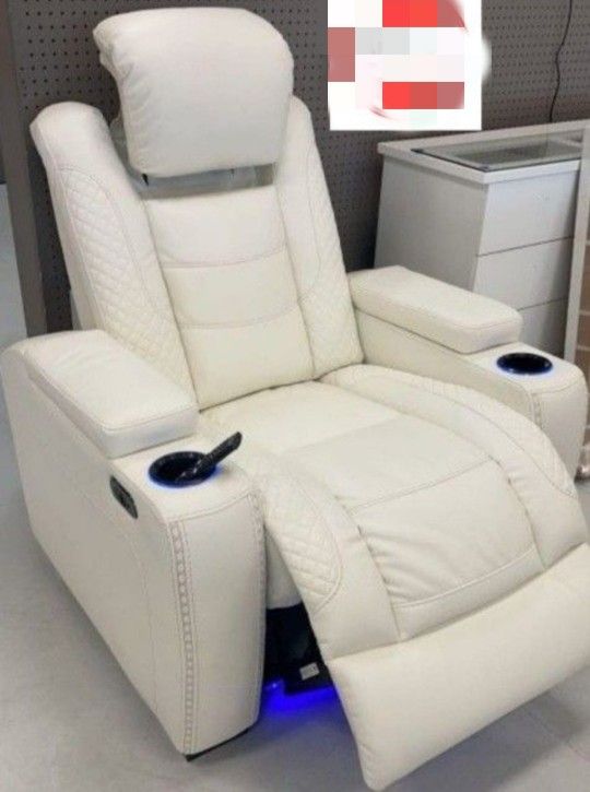 White Party Time Power Recliner- Ashley Living Room - Fast Delivery 