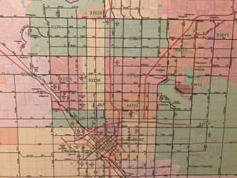 City Of Fresno Canvas Map Colored Zip Codes Streets High Resolution