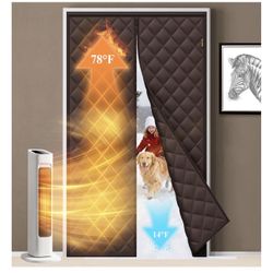 Magnetic Thermal Insulated Door Curtain, 32" x 80", Upgraded, Oxford Filled, Brown