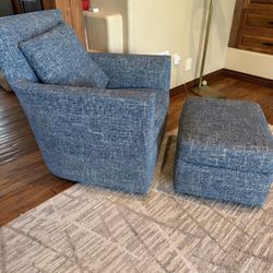 Blue Swivel Accent Chair with Ottoman