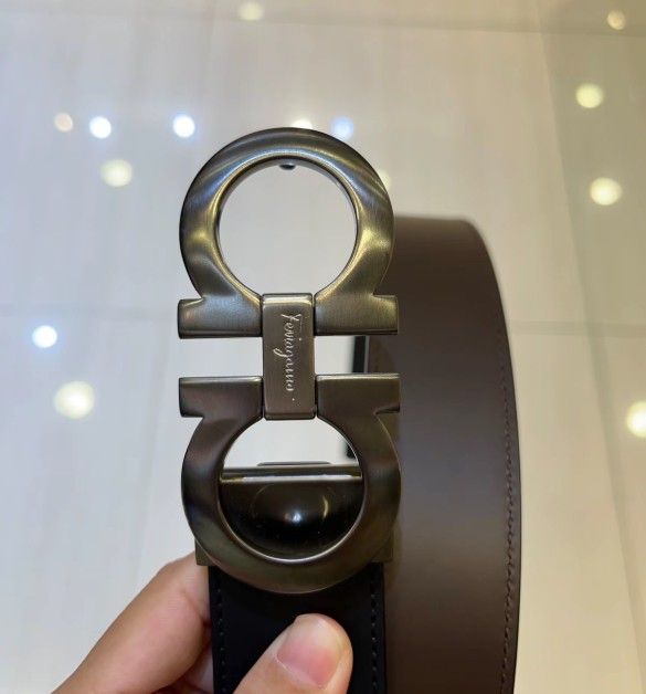 Matte double-sided buckle cowhide leather belt men's black width 3.5cm