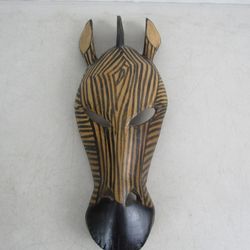 African Hand Carved Wood Zebra Folk Art Tribal Mask 14 1/4" Tall


