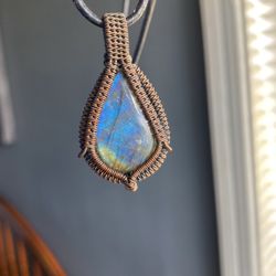 Wire Wrapped Labradorite Crystal Necklace