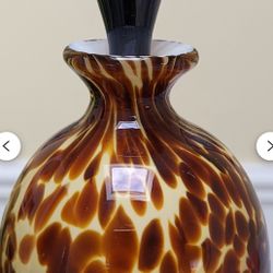 Beautiful vintage 80s Tortoiseshell Animal print art glass perfume bottle.