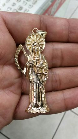 14K GOLD Solid Santa Muerte 3 1/2 inch long 29.5 grams