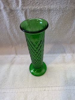 Green Glass Vase with Diamond Pattern