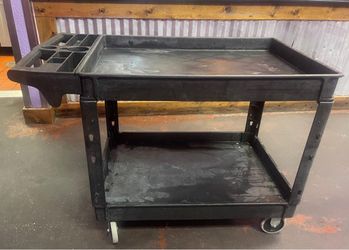 Black Plastic 2-Shelf Utility Cart with Wheels