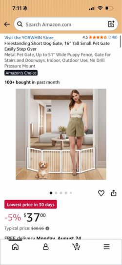 16.5” tall White 4 Panel Pet Folding Dog Gate