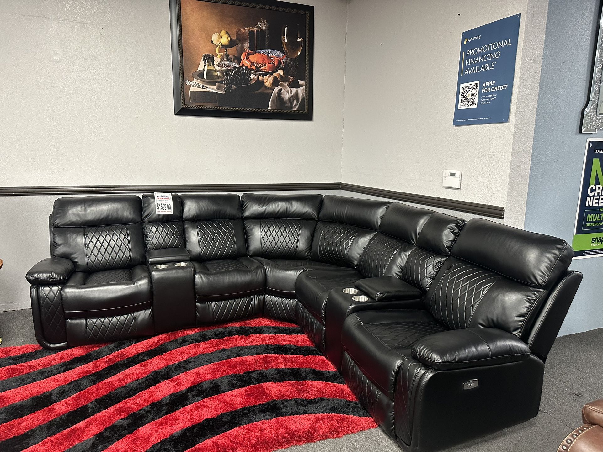 Black Leather Sofa Sectional Power Recliners