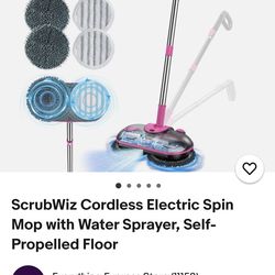 Scrubbers, electric cord, cordless bin spray mop, brand new