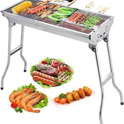 Portable foldable stainless steel charcoal grill