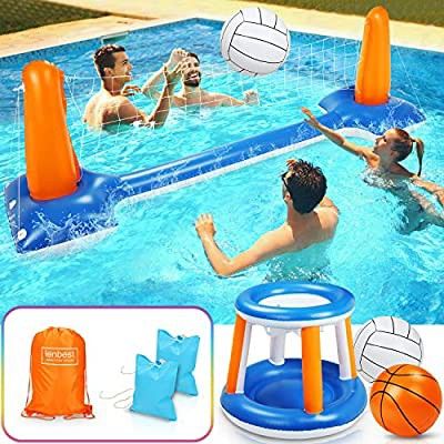 Pool Volleyball Set with Basketball Hoop Set