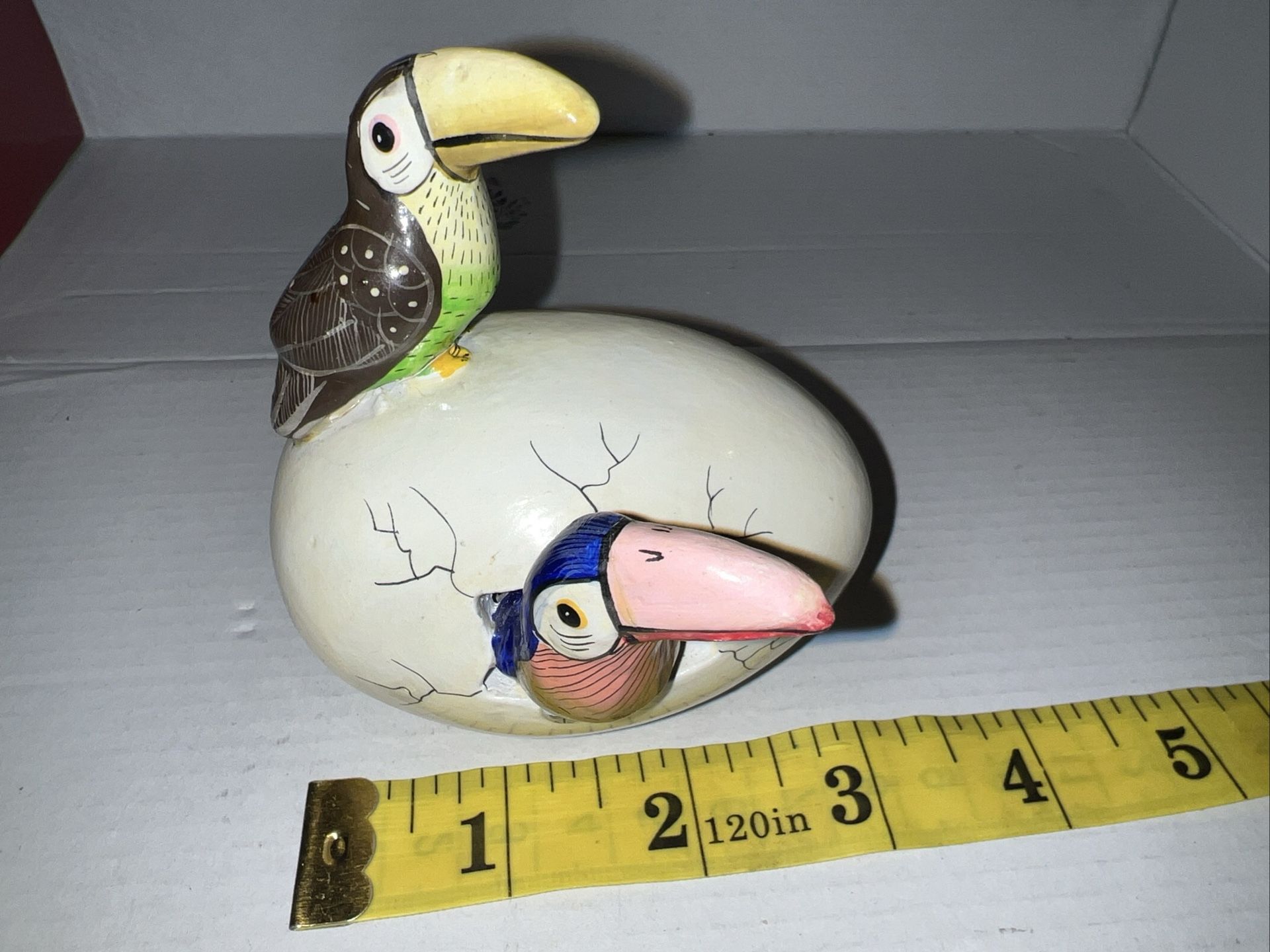 Mexico Ceramic Hatching Egg Sculpture Double Toucan