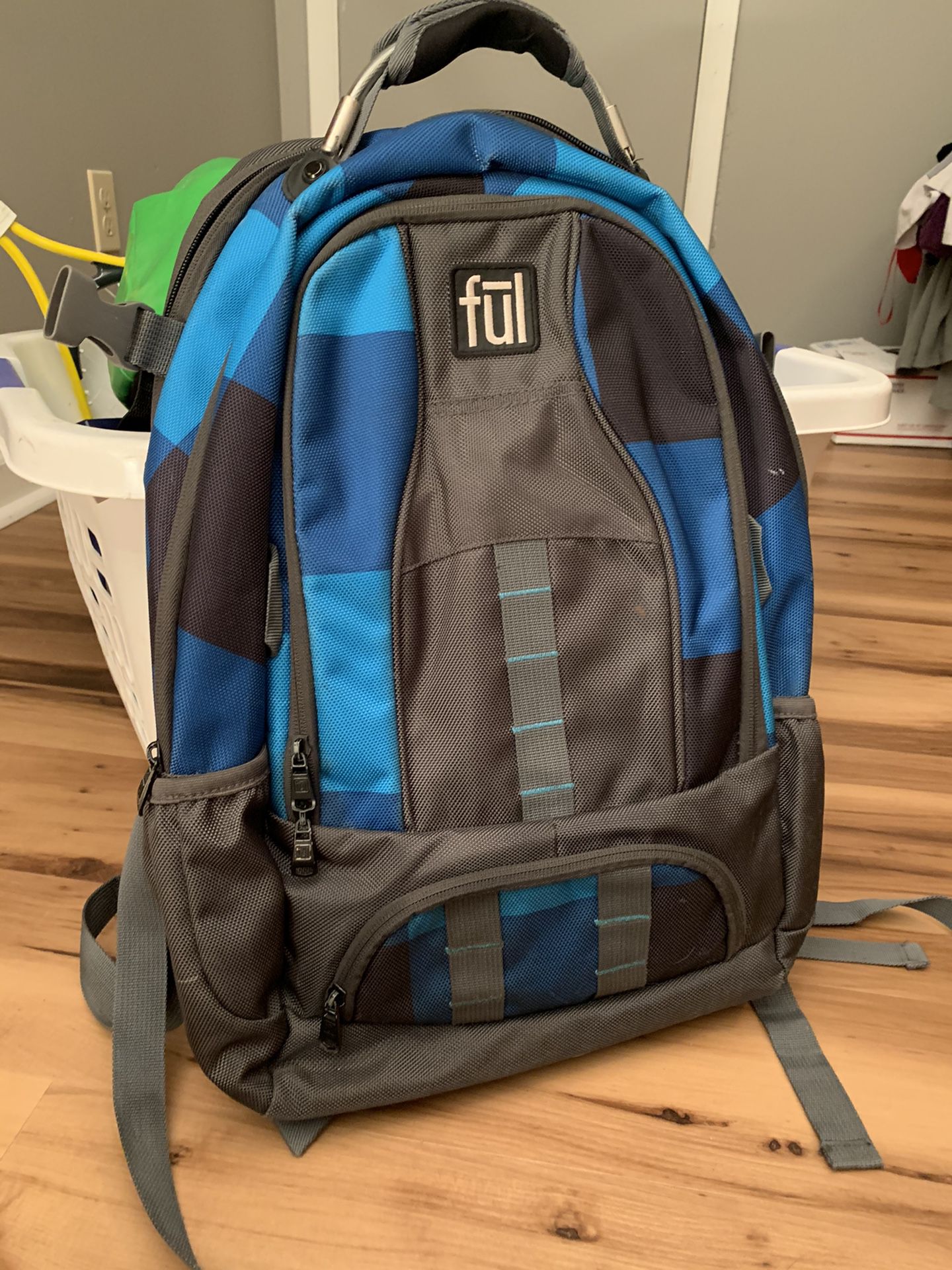 Boys blue padded backpack school laptop pocket ful