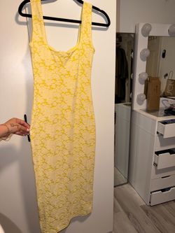 Yellow Zara Sculpt Fabric Midi Dress - New with Tags