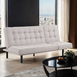 BISCUIT TUFTING FUTON SOFA BED LIGHT GRAY CHAISE