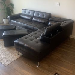 Luxury Leather Modern Couch With Matching Storage 