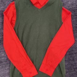 Youth Size L/XL Holiday (red & green) Shirt And Sweater Vest