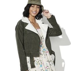 Vylette Sherpa-Collar Corduroy Moto Jacket size XL