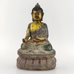 Antique Chinese Gilded Cast Iron Ming? Dynasty? Seared Figure Of Buddha Statue