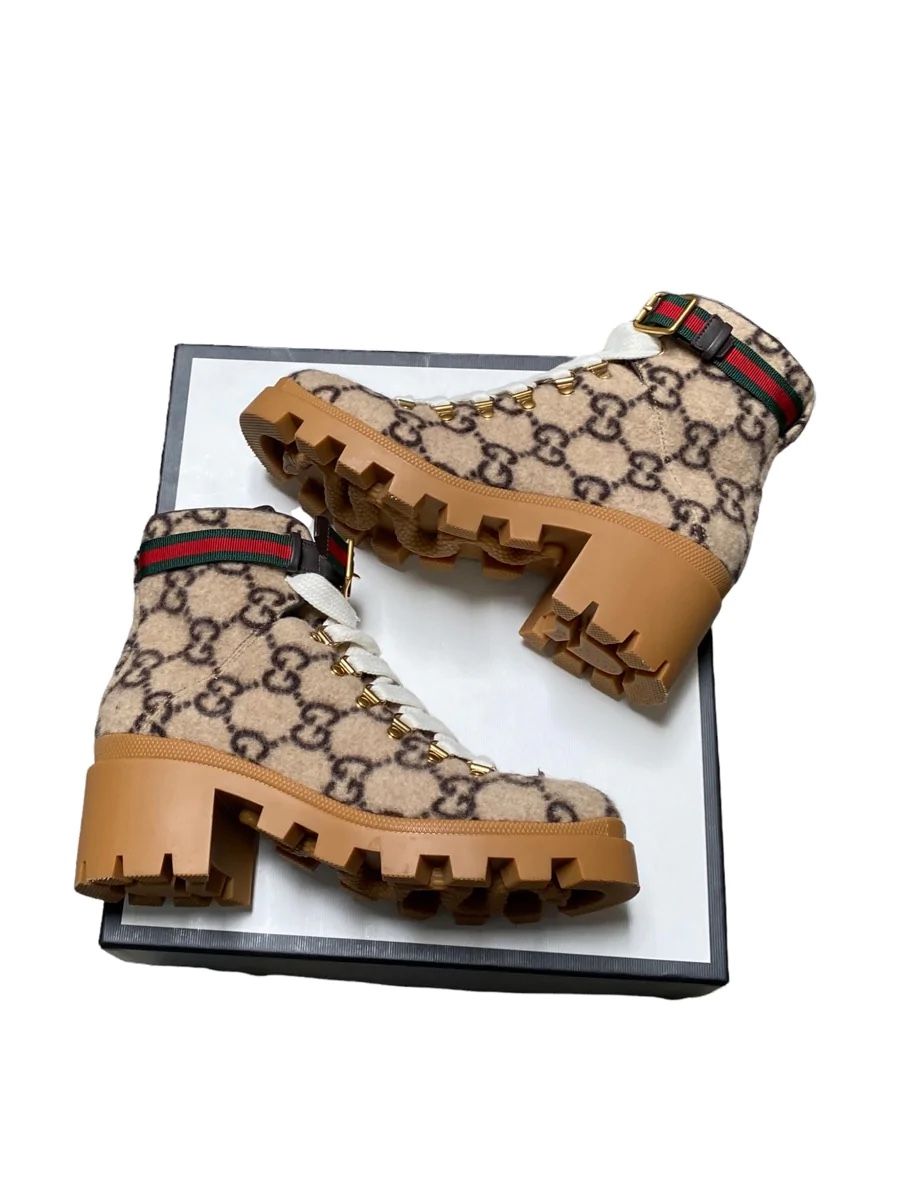 Womens Gucci’s Beige Wool GG Ankle Boots