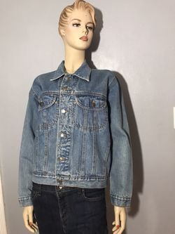 She Said Women Sz M Blue Long Sleeve Button Down Trucker Denim Jean Jacket