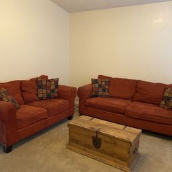 2 Red Suede Ashley Furniture Couches 