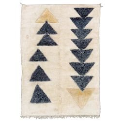 7 x 10 Misdirection Moroccan Wool Rug | Yellow and Cream with Black Triangle Motifs