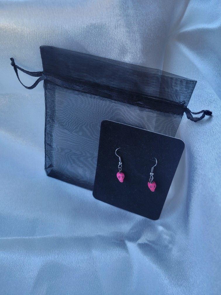 Dark Pink Skull Earrings