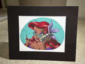 16x20 "Money Mermaid" Wall Art – Hand Drawn & Matted