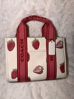Coach Strawberry  Print Satchel in Cream and Red